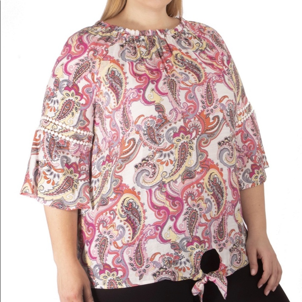 Women's Plus Size 3/4 Sleeve Paisley Print Blouse